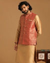 Manyavar Men Rust And Gold Kurta Jacket Set