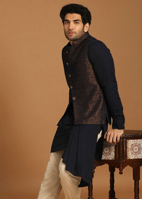 Blue Draped Kurta Jacket Set image number 0