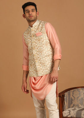 Cream And Gajaree Kurta Jacket Set image number 0