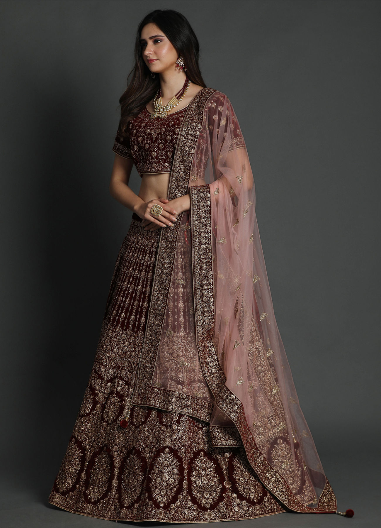 Mohey Women Royal Maroon Bridal Lehenga