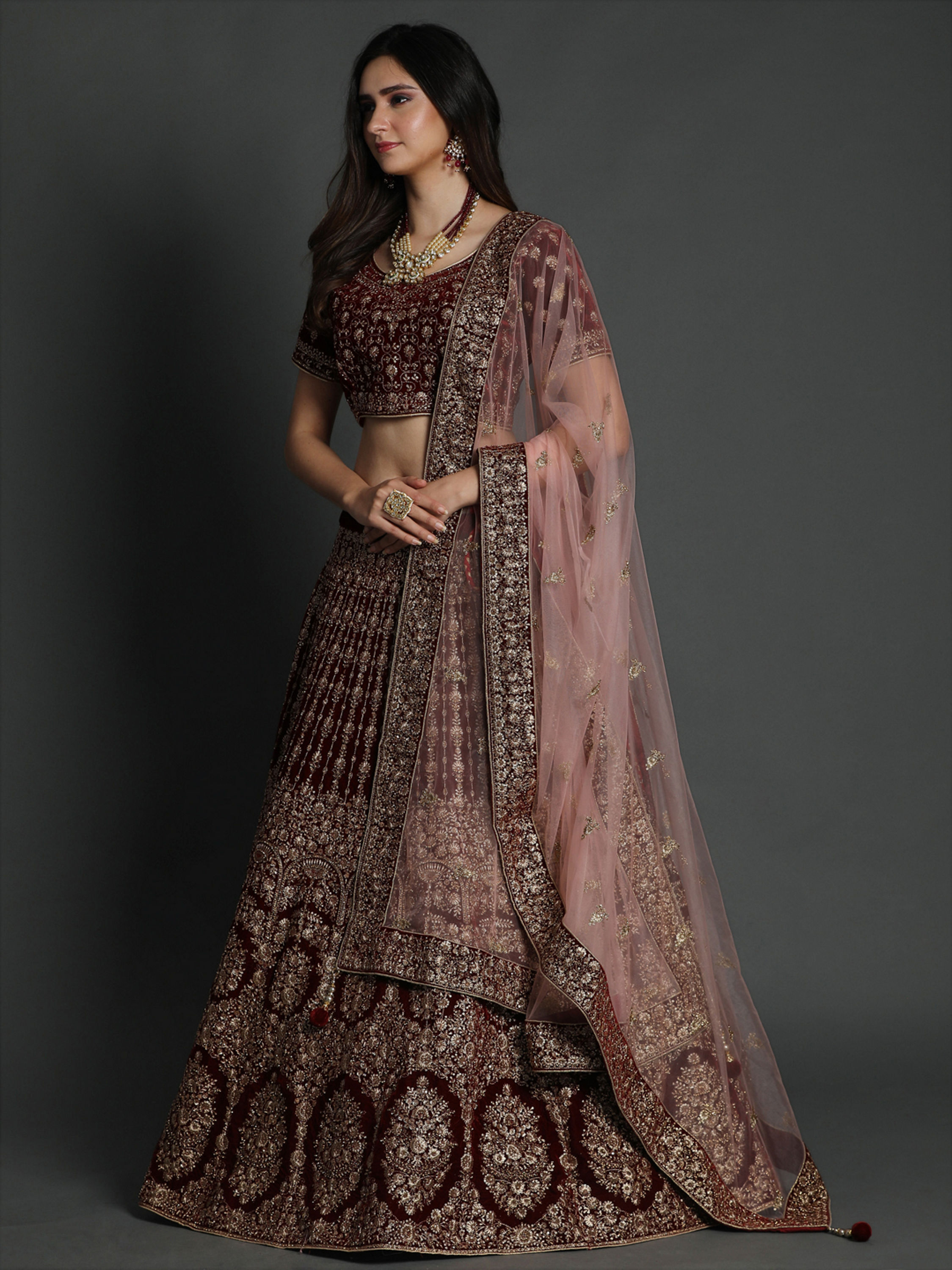 Mohey Women Royal Maroon Bridal Lehenga