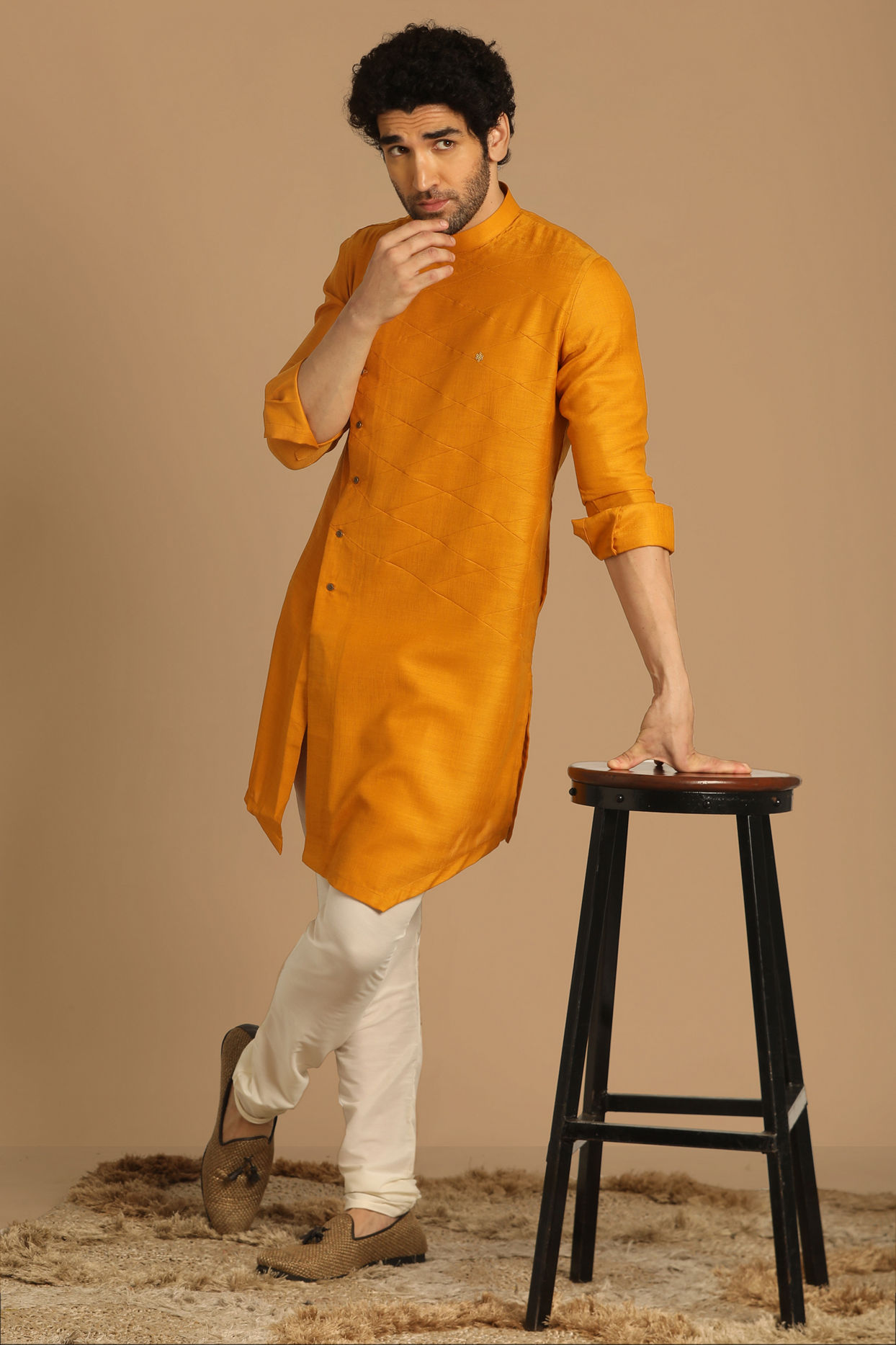 Buy Mustard Yellow Side Open Asymmetric Kurta Online in India Manyavar