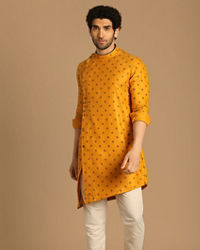 Manyavar Men Boota Work Light Orange Kurta