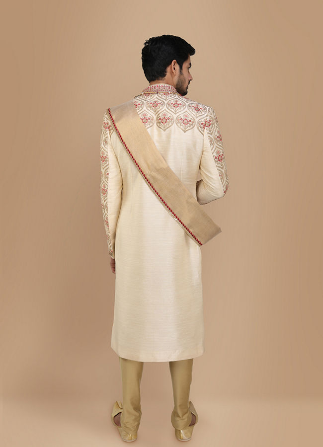 Manyavar Men Glamorous Biscuit Color Sherwani