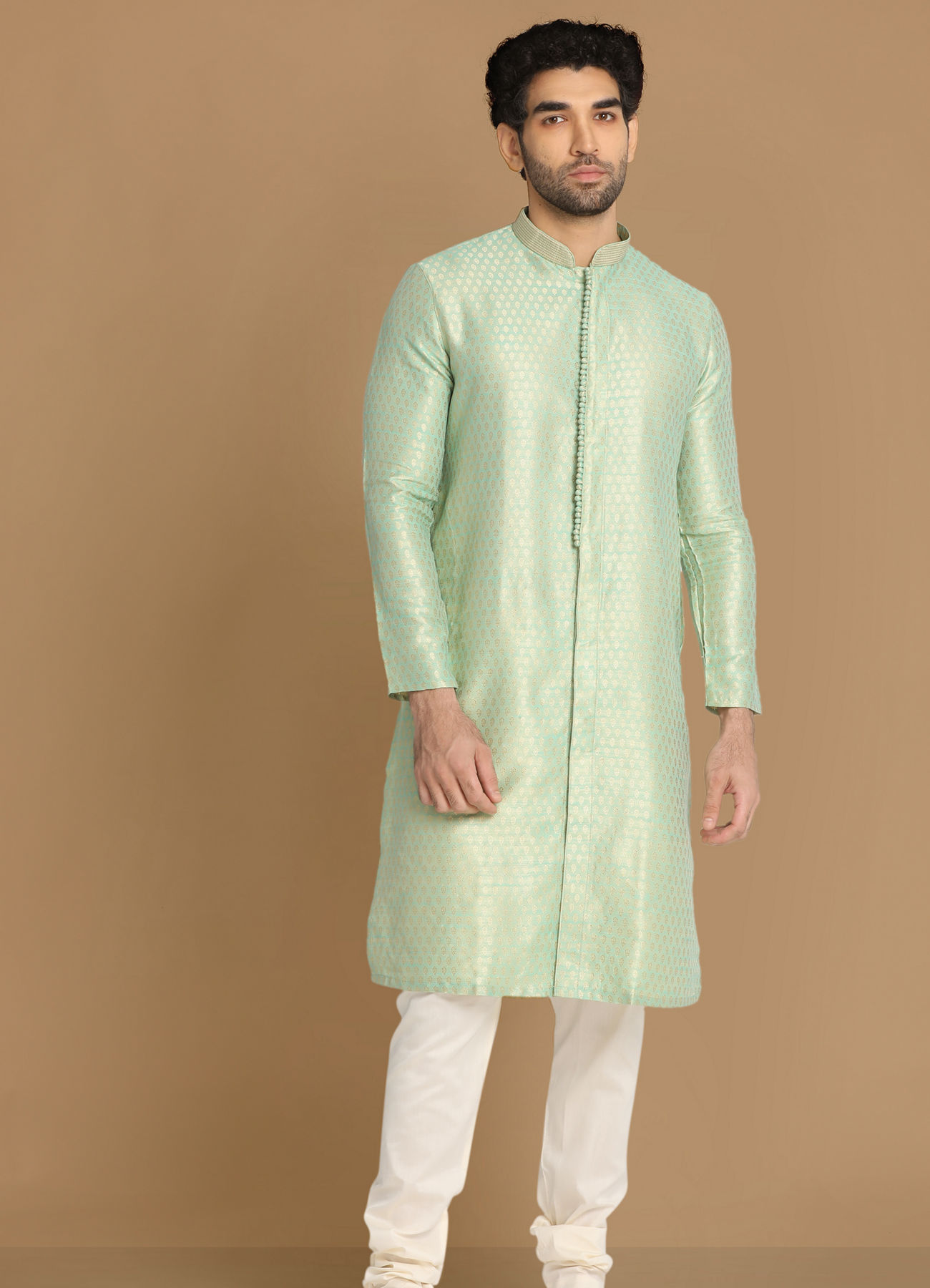 Manyavar Men Subtle Light Green Kurta Pajama