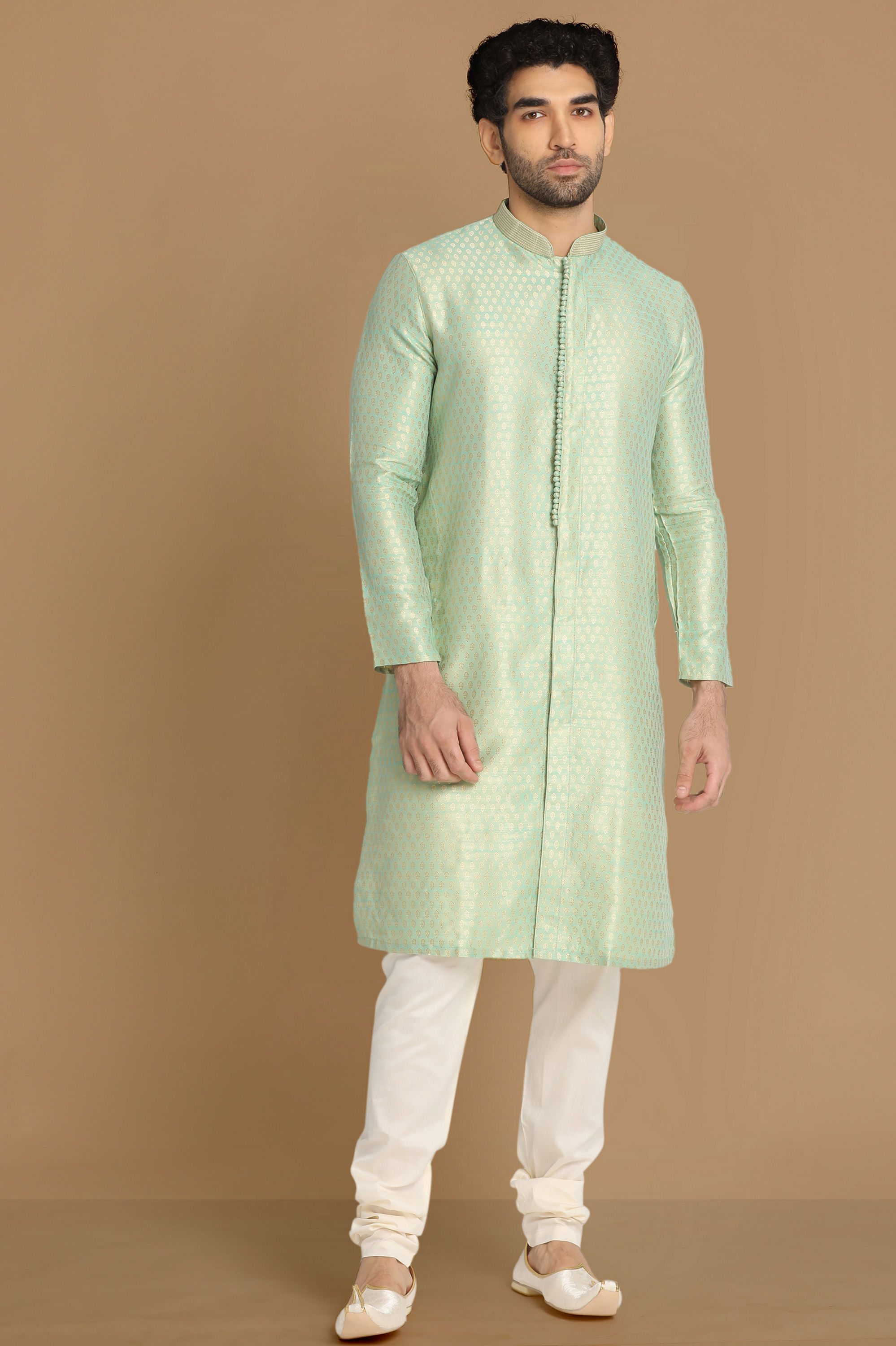 Manyavar Men Subtle Light Green Kurta Pajama