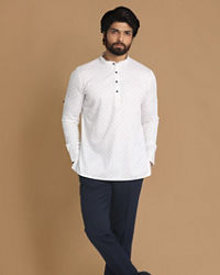 Manyavar Men White Booti Print Short Kurta
