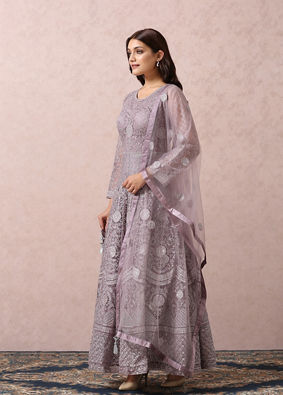 Purple Embellished Gown With Dupatta image number 2