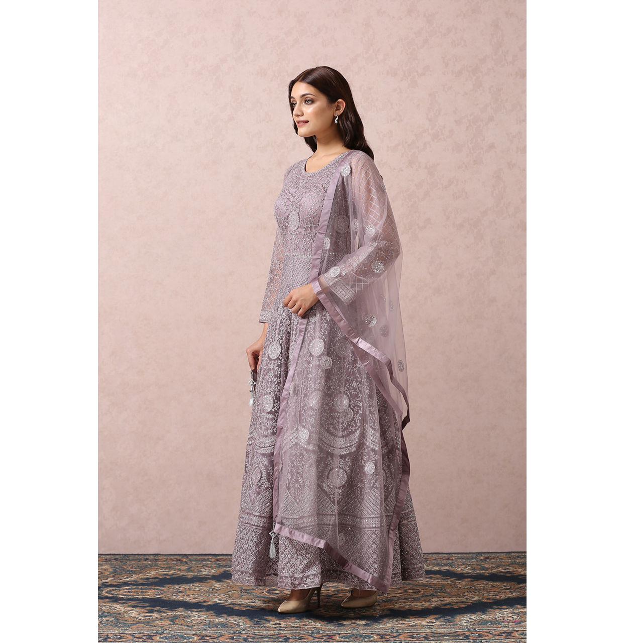 Mohey Women Purple Embellished Gown With Dupatta