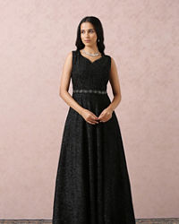 Mohey Women Black Stardust Gown With Belt