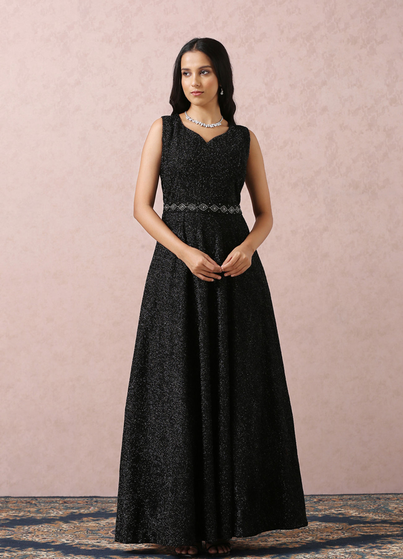 Mohey Women Black Stardust Gown With Belt