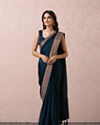 Teal Blue Saree With Multicoloured Border image number 0