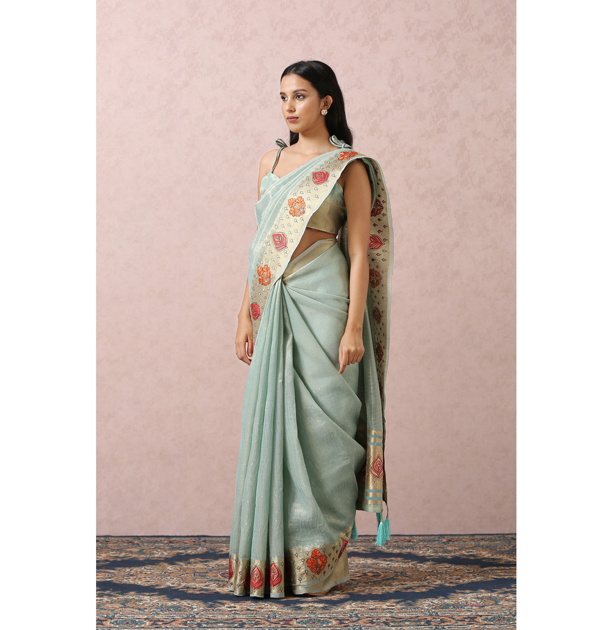 Mohey Women Light Blue Floral Chanderi Saree