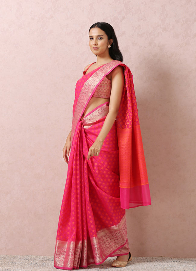 Mohey Women Rani Pink Chanderi Saree