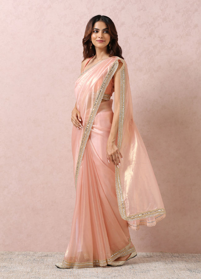 Mohey Women Light Pink Organza Saree