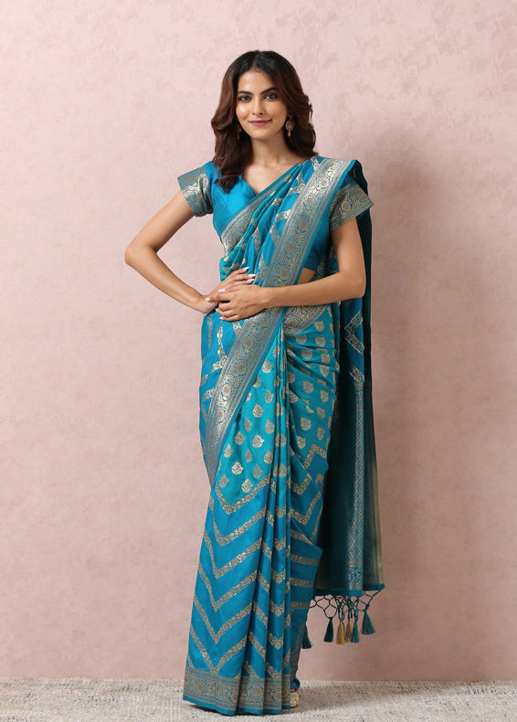 Mohey Women Teal Blue Golden Motif Saree