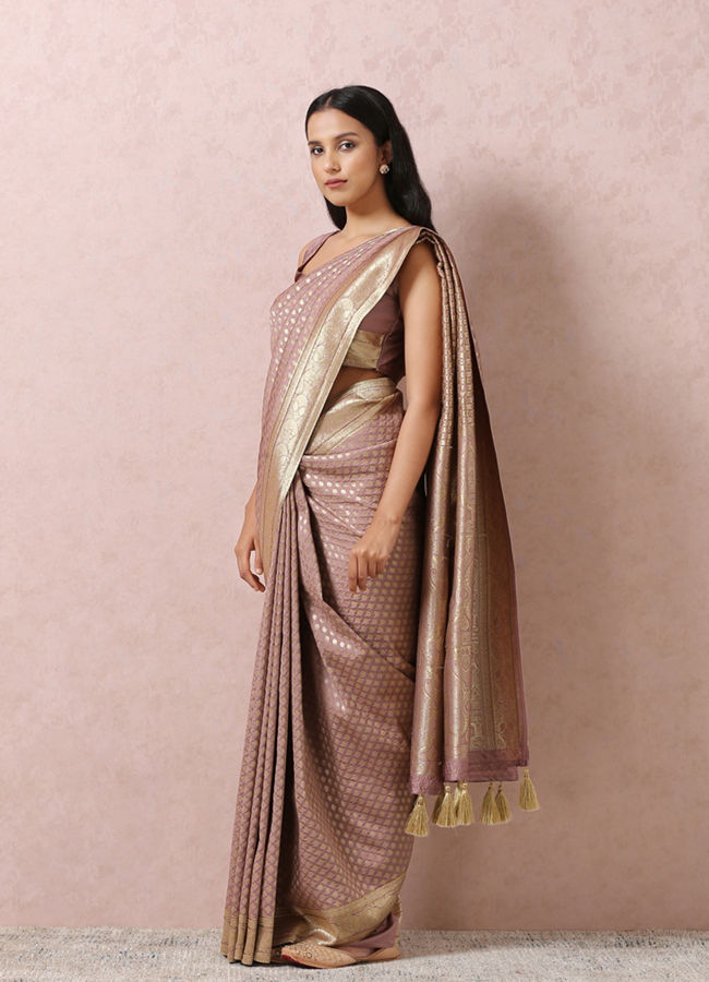Mohey Women Purple Art Silk Saree With Golden Motifs