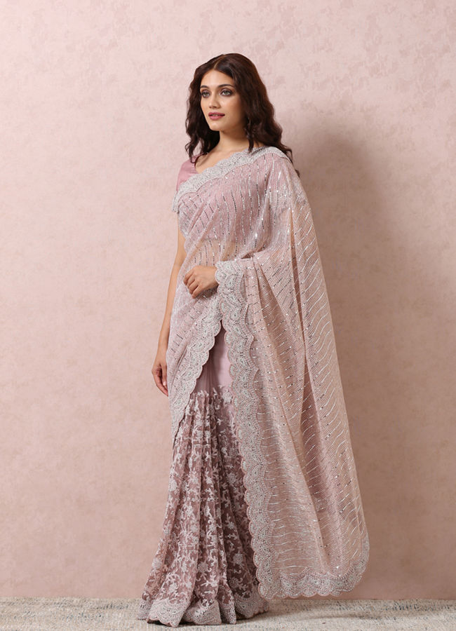 Mohey Women Purple Mirror Embroidered Saree