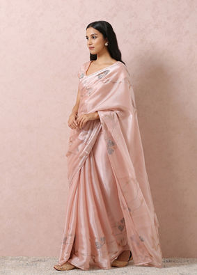 Peach Organza Saree With Stone Embellishment image number 3