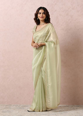 Pista Green Organza Saree With Stone Border image number 3