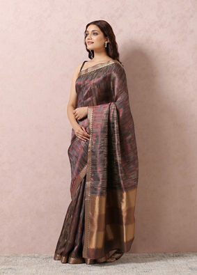 Rust Red Saree With Golden Border image number 3