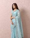 Mohey Women Light Blue Organza Saree With Mirror Border