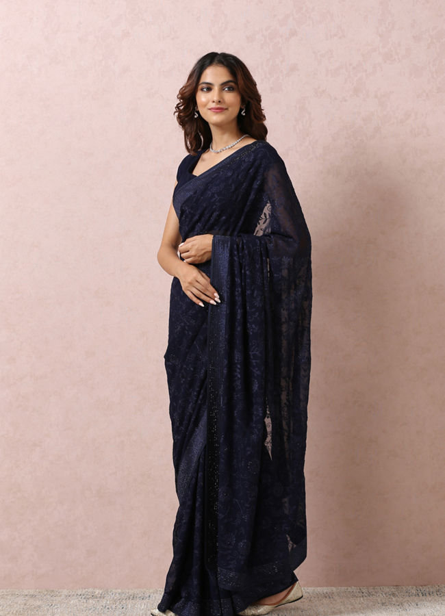 Indigo Blue Georgette Saree image number 3