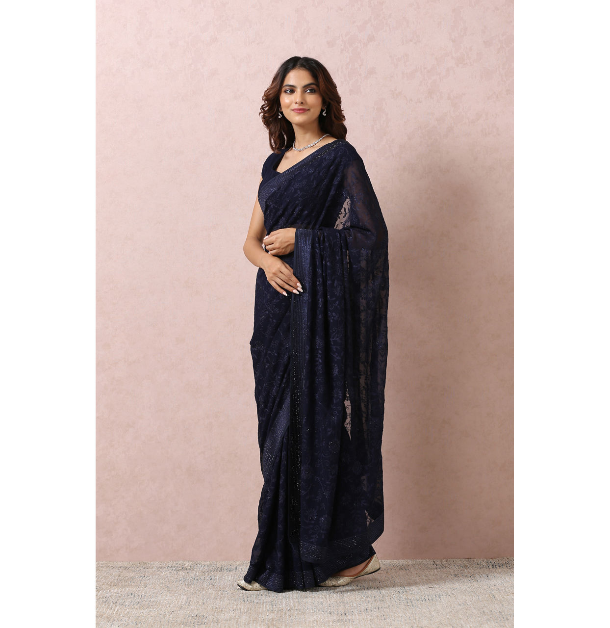 Indigo Blue Georgette Saree image number 3