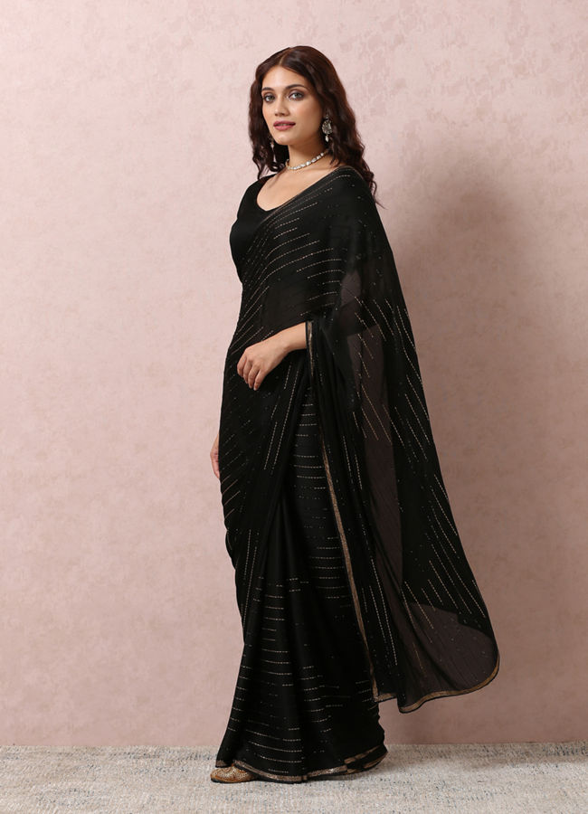 alt message - Mohey Women Black Chiffon Cocktail Saree image number 3