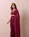 Mohey Women Wine Stone Embellished Satin Saree