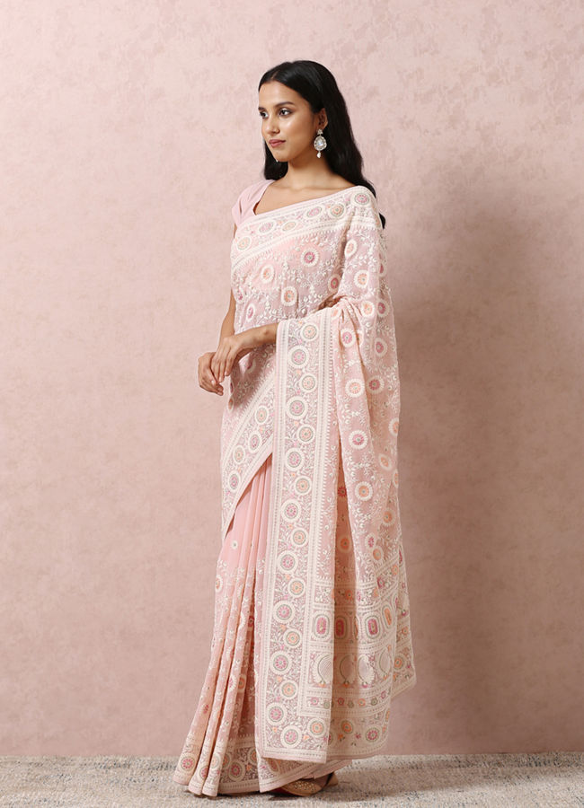 Mohey Women Peach Embroidered Saree