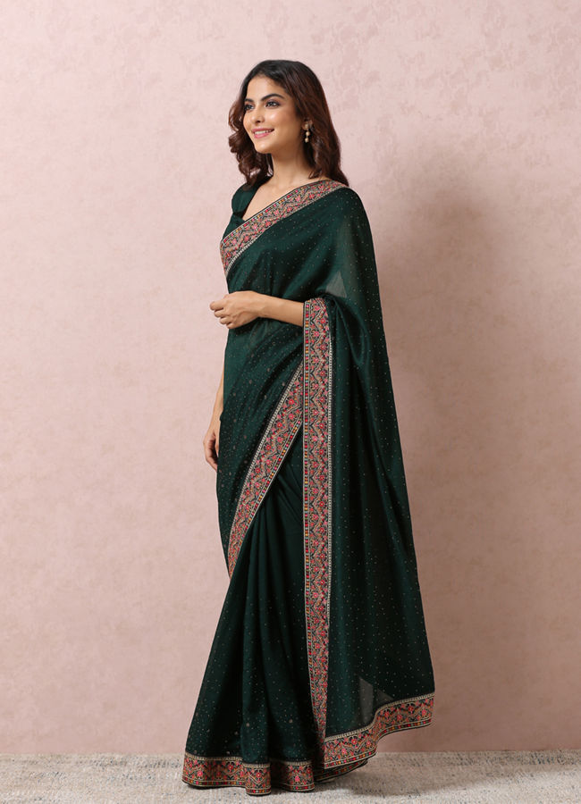 Bottle Green Embellished Saree image number 3