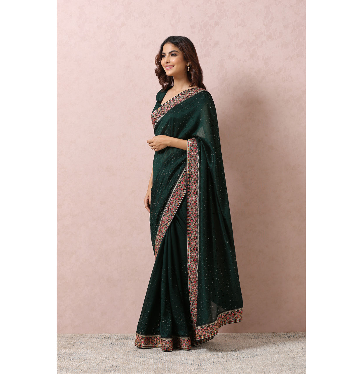 Bottle Green Embellished Saree image number 3