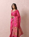 alt message - Mohey Women Rani Pink Saree With Golden Border image number 3