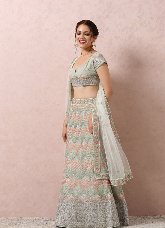 Light Pista Embellished Bridal Lehenga image number 2