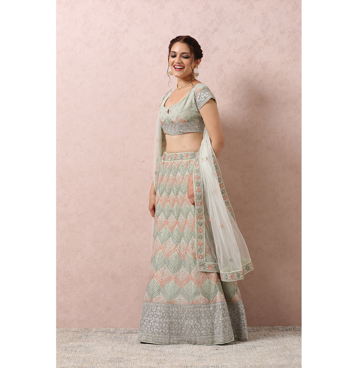 Light Pista Embellished Bridal Lehenga image number 2