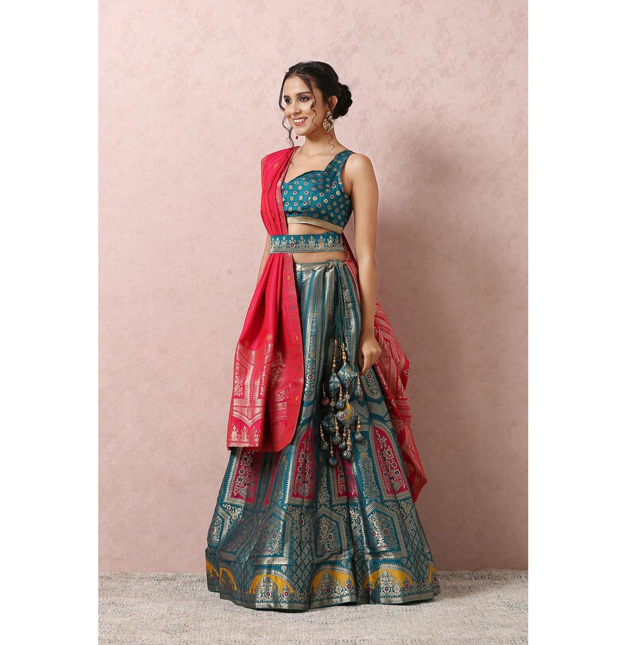 Mohey Women Rama Green Printed Benarasi Lehenga