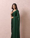 Mohey Women Bottle Green Satin Saree With Stone Embellishment