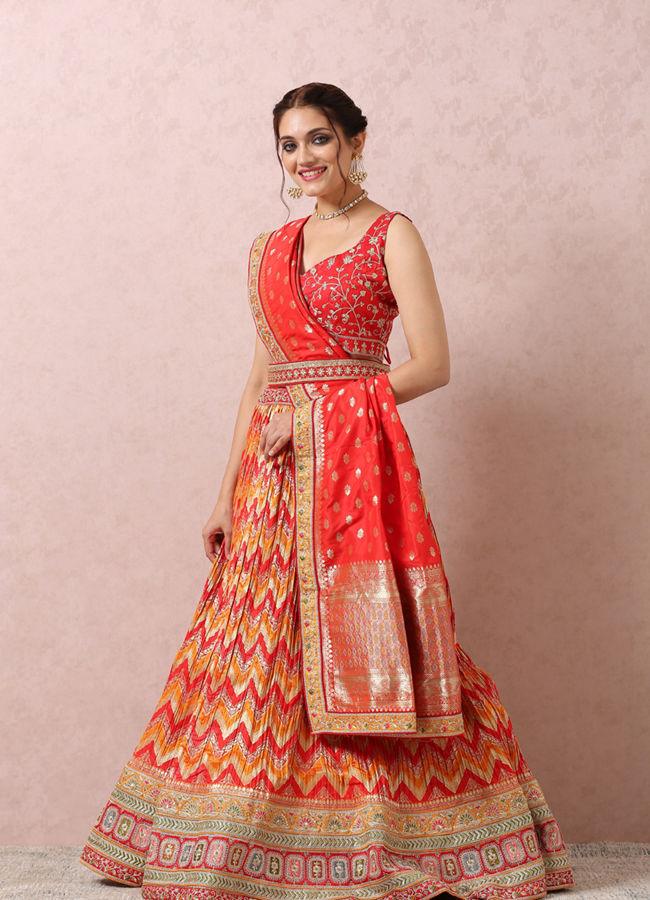 Mohey Women Mustard Yellow Benarasi Lehenga With Border