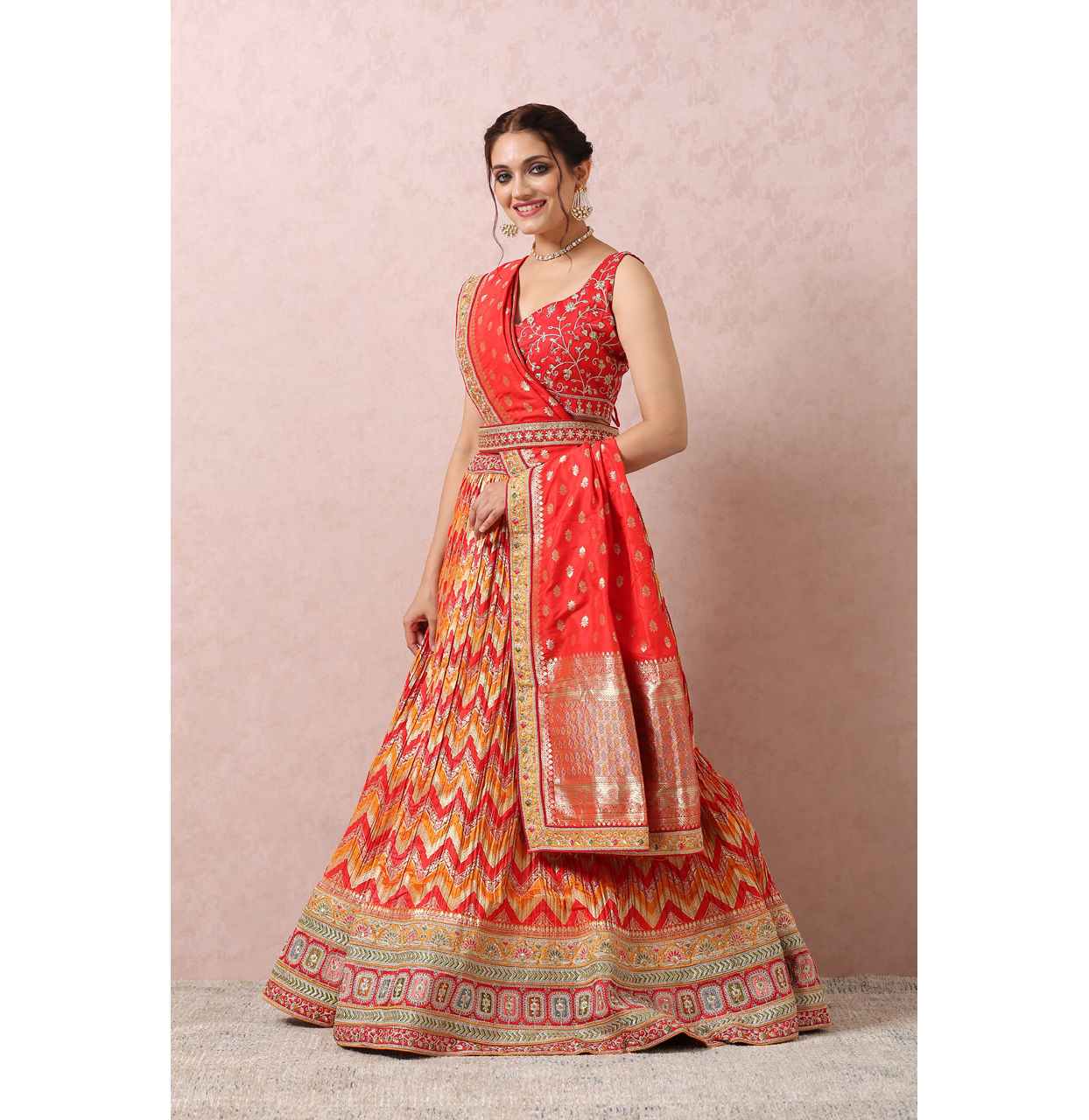 Mohey Women Mustard Yellow Benarasi Lehenga With Border
