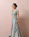 alt message - Mohey Women Light Blue Bridal Floral Lehenga image number 2