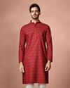 Manyavar Men Maroon Wave Patterned Printed Kurta