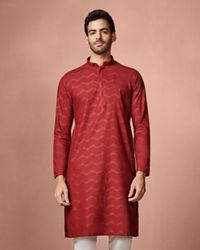 Manyavar Men Maroon Wave Patterned Printed Kurta