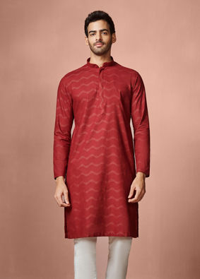 Maroon Wave Patterned Printed Kurta image number 1