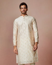 Manyavar Men Cream Self Motifs Kurta Set