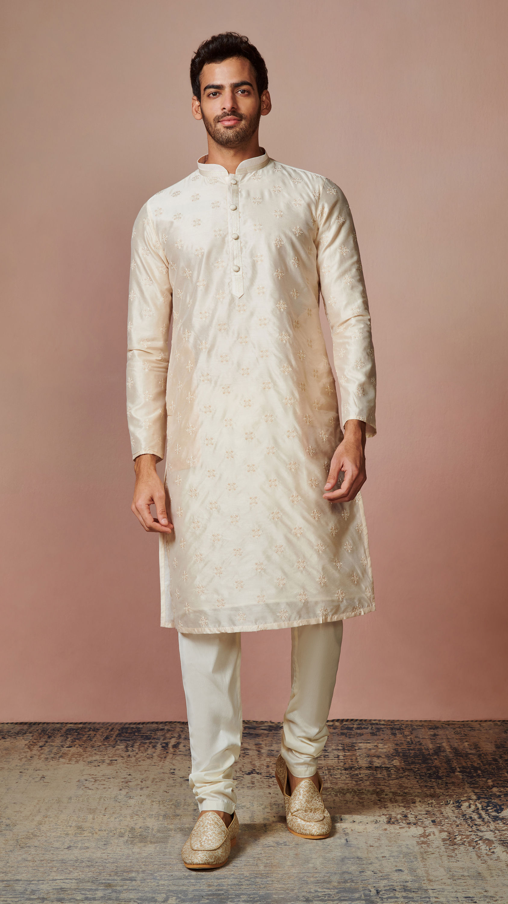 Manyavar Men Cream Self Motifs Kurta