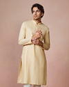 Manyavar Men Biscuit Plain Cotton Kurta Pajama With Embroidered Collar