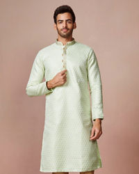 Manyavar Men Mint Green Golden Motif Kurta Pajama