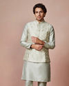 Manyavar Men Grey Kurta Jacket Set With Self Design