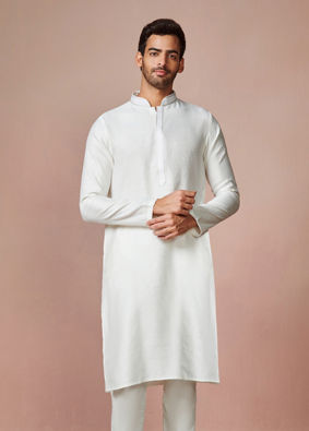 Manyavar Men Light Cream Jacquard Kurta